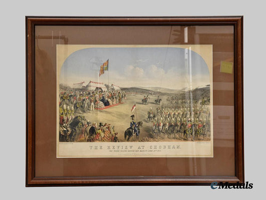 united_kingdom._a_period_coloured&_framed_lithograph_of“_the_review_at_chobham-_the_troops_passing_before_her_majesty”,_by_augustus_butler___m_n_c1645