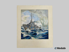 United Kingdom. A Naval Destroyer, Watercolour on Paper