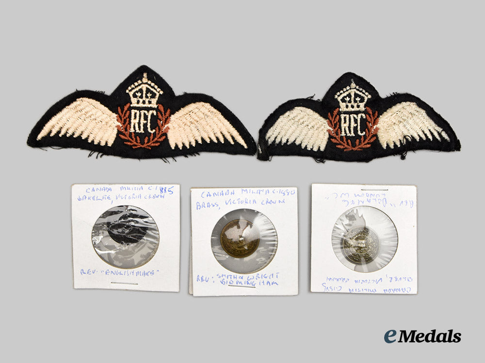 united_kingdom._a_collection_of_british_and_canadian_livery_buttons_with_royal_flying_corps_wing_insignia_patch___m_n_c1927