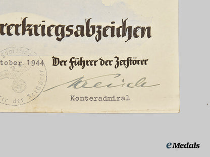 germany,_third_reich._a_kriegsmarine_destroyer_badge&_award_document_signed,_by_vizeadmiral_leo_kreisch___m_n_c2194