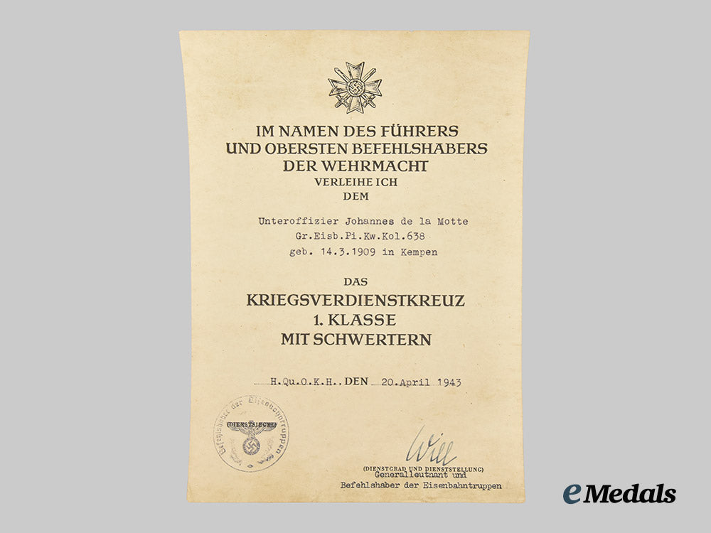 germany,_third_reich._a_group_of_awards_with_documents_to_unteroffizier_johannes_de_la_motte___m_n_c2271