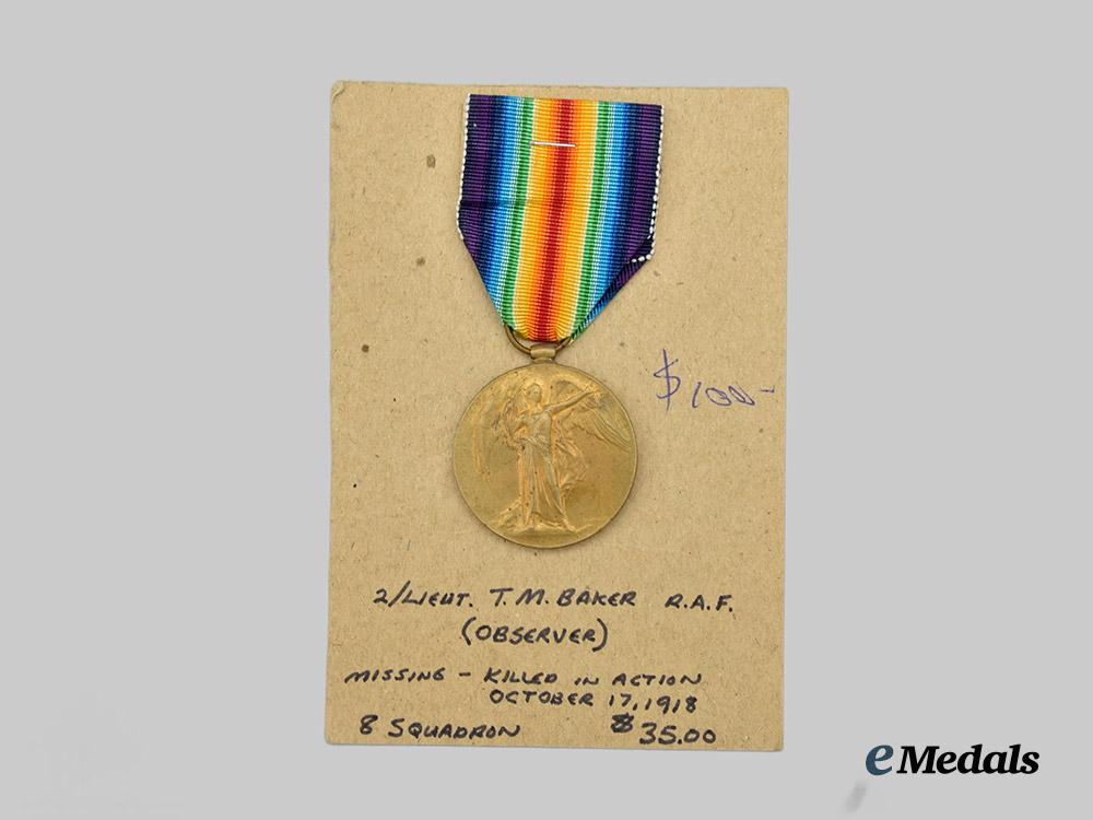 united_kingdom._a_first_war_victory_medal_to2nd_lieutenant_t._baker,_r_a_f,_k_i_a_in1918___m_n_c2422