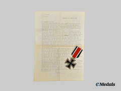 Germany, Wehrmacht. A 1939 Iron Cross II Class, with Recipient Letter, by Klein & Quenzer