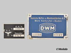 Germany, Third Reich. A Pair of Munitions Spec Plates