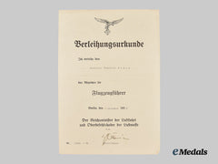 Germany, Luftwaffe. A Pilot’s Badge Award Document to Fighter Ace Friedrich Simon