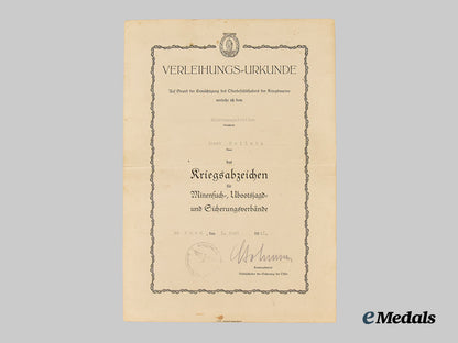 germany,_kreigsmarine._a_minesweeper_war_badge,_with_award_document_and_rank_chevron,_to_matrosengefreiter_ernst_hollatz___m_n_c2900