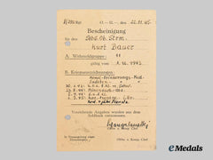 Germany, Kriegsmarine. An Early Postwar Service Pass to Stabsobersteuermann Kurt Bauer, Decorated Kriegsmarine Veteran