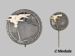 Germany, Kriegsmarine. A Mint Blockade Runner Badge, with Stick Pin Miniature and Case, by Schwerin