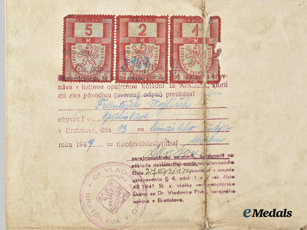 czechoslovakia,_republic._an_affidavit_testifying_to_the_actions_of_frantisek_vojtisek_during_w_w2.___m_n_c3957