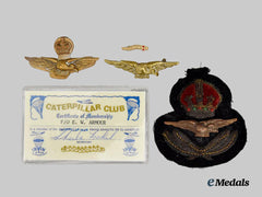 Canada, Dominion. The Caterpillar Club Pin and Membership Card of Flight Officer Earl William Armour, 103 Squadron - Lancaster ME848, POW