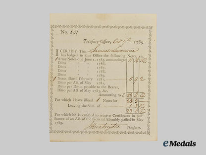 united_states._a1789_treasury_office_certificate_signed_by_revolutionary_war_general_j._huntingdon___m_n_c4461