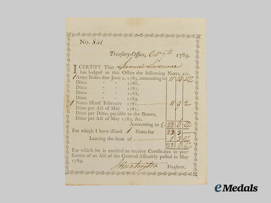 united_states._a1789_treasury_office_certificate_signed_by_revolutionary_war_general_j._huntingdon___m_n_c4461