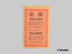 Germany, Wehrmacht. A Allied-Issued Safe Conduct Pass for German Personnel