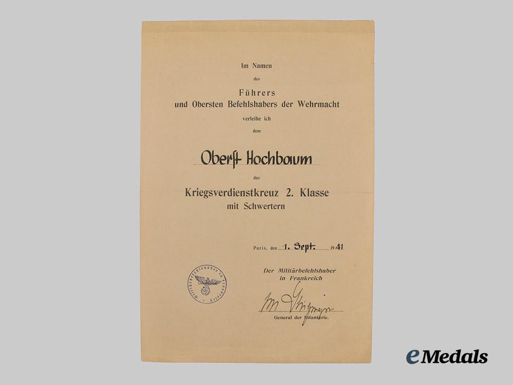 germany,_heer._a_pair_of_award_documents_to_generalmajor_johannes_hochbaum,_commander_in_occupied_franc___m_n_c5075