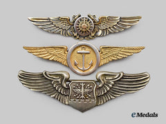 United States. Two Naval Air Force Badges and One Air Force Navigator/Combat Systems Officer Badge