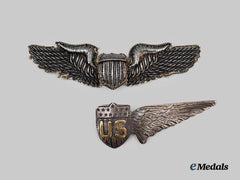 United States. A First War Reserve Aviator Badge and Interwar Bullion Pilots Badge