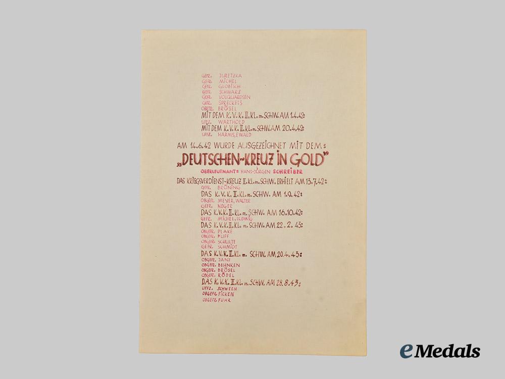 germany,_heer._a_set_of_commemorative_documents_to_oberleutnant_hans-_jürgen_schreiber,_knight’s_cross_of_the_iron_cross___m_n_c6259