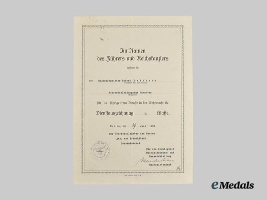 germany,_wehrmacht._a18-_year_long_service_award_document_to_oberwerkmeister_robert_beinhorn,_c.1938___m_n_c6760