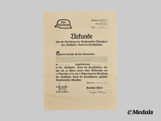 germany,_third_reich._a_stahlhelm_commencement_of_duty_badge_document_to_arnold_struss,_c.1934___m_n_c6765