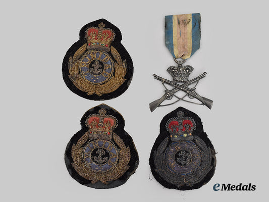 united_kingdom._three_q_e_i_i_trinidad_and_tobago_naval_officers'_cap_badges_and_an_infantry_badge___m_n_c7370