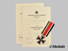 Germany, Kriegsmarine. A Pair of 1939 Iron Cross Award Documents, with II Class Award, to Oberleutnant zur See Otto Keil