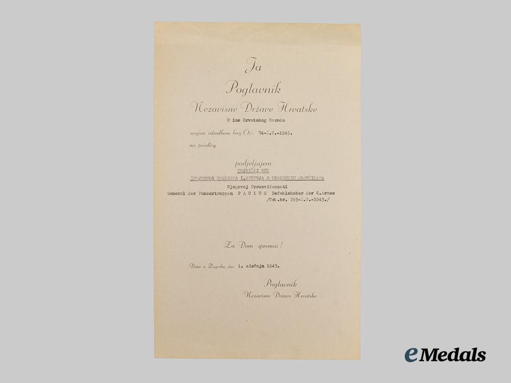 croatia._award_doc._to_general_der_panzertruppen_von_paulus___m_n_c8015
