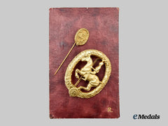Germany, Third Reich. A Rare and Mint German Horseman’s Badge, Gold Grade with Miniature and Case, by L. Christian Lauer