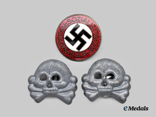 germany,_third_reich._a_set_of_panzer_troops_totenkopf_devices,_with_party_badge___m_n_c8845