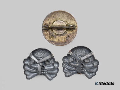 germany,_third_reich._a_set_of_panzer_troops_totenkopf_devices,_with_party_badge___m_n_c8847