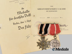 Germany, Ordnungspolizei. A Medal Bar and Award Documents to Hauptwachtmeister Alfred Lorenz