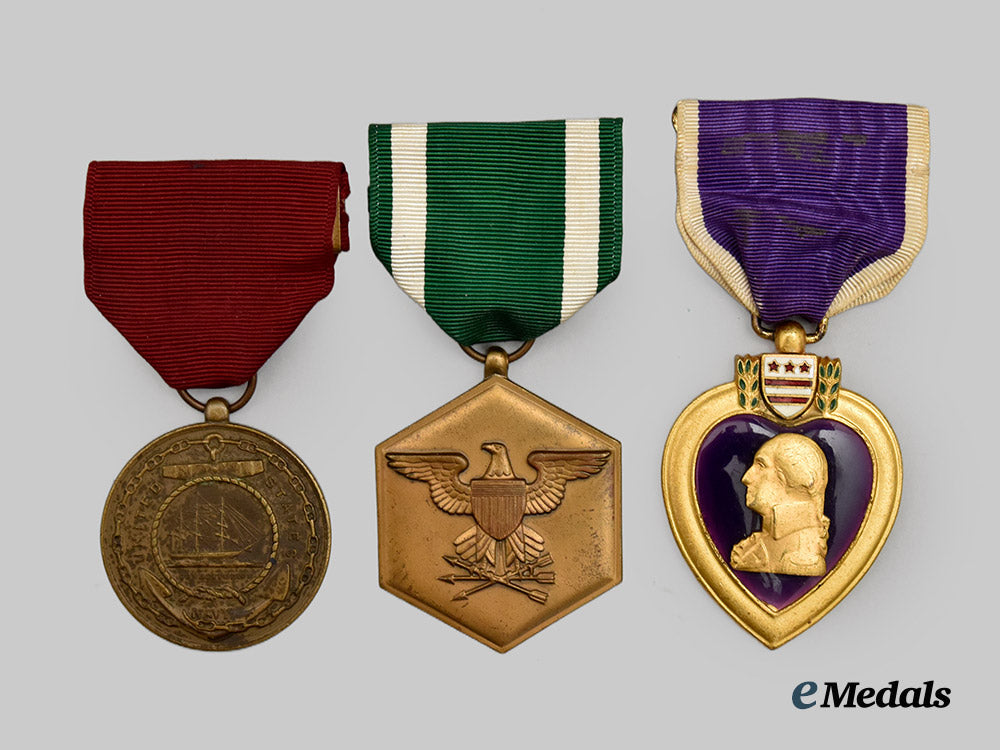 united_states._a_lot_of_three_medals_and_awards_to_carson_e._carroll(_purple_heart,_commendation_medal,_good_conduct_medal)___m_n_c8884