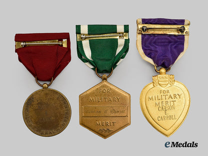 united_states._a_lot_of_three_medals_and_awards_to_carson_e._carroll(_purple_heart,_commendation_medal,_good_conduct_medal)___m_n_c8885