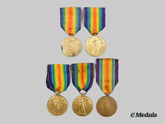 Canada, CEF. A Lot of Five Victory Medals (22nd, 52nd, C.F.A, C.R.T., 22nd)