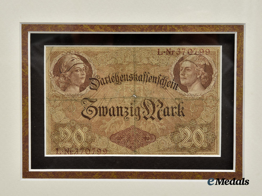 germany,_imperial._a_framed20_mark_note_retrieved_from_manfred_von_richthofen_by_donald_l._fraser,_ex-_charles_donald_collection___m_n_c9397