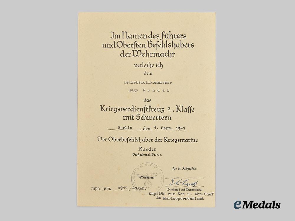 germany,_kriegsmarine._a_lot_of_award_documents_to_bezirkszollkommissar_hugo_rodaß___m_n_c9616