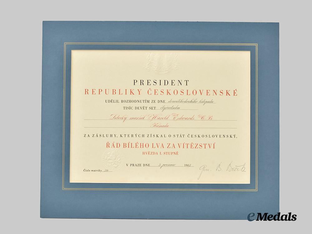 czechoslovakia,_republic._an_order_of_the_white_lion_award_document_to_air_marshal_harold_edwards,1947___m_n_c9771