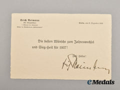 Germany, SA. A Signed New Years Greeting from Brigadeführer Erich Reimann, SA-Standarte Feldherrnhalle Adjutant