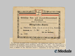 Germany, Weimar Republic. A Rare Kulmbach Völkisch Organisation Membership Card to Lina Schuberth