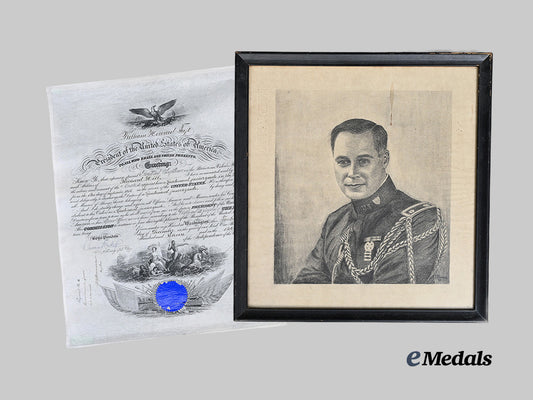 united_states._commission_document_named_to_lieutenant_richard_hill,_united_states_navy_and_framed_artist's_portrait_of_colonel_huntington-_hill,_united_states_army_e_medals__w8623_2_copy