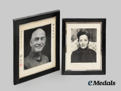 China, Republic. A Pair of Rare Signed Photographs of President of the Republic of China Chiang Kai Shek and First Lady Soong Mei-Ling