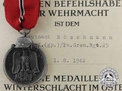 A German Eastern Front Medal & Document To Leutnant Roschmann