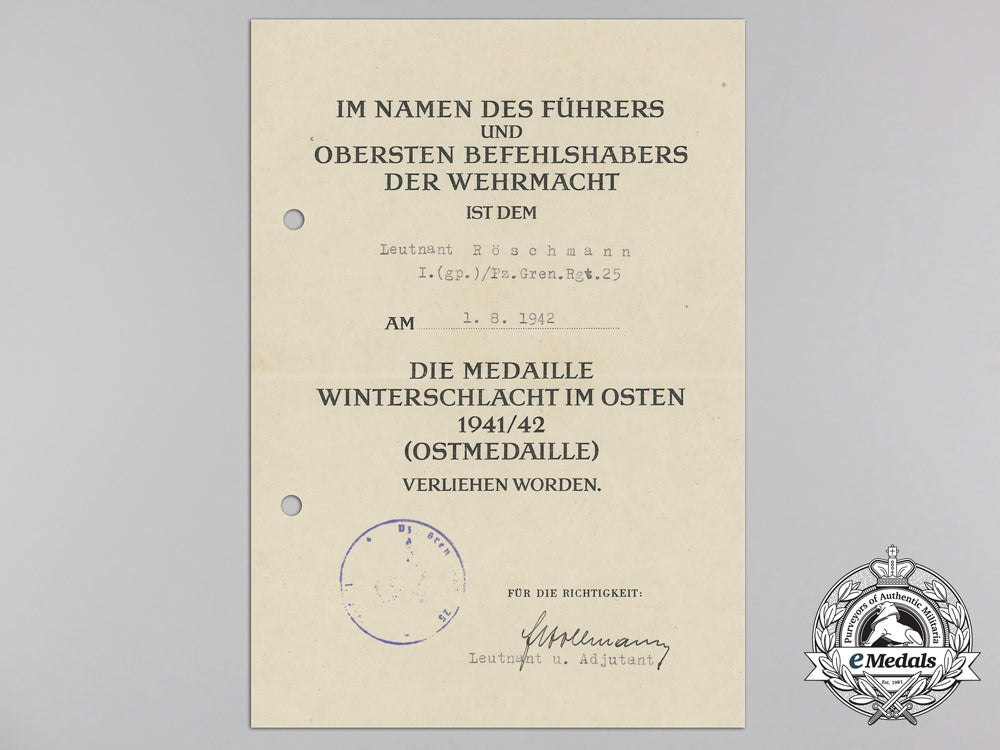 a_german_eastern_front_medal&_document_to_leutnant_roschmann_a_0804