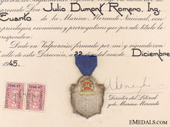 A 1945 Chilean Merchant Marine Fourth Class Medal & Document