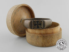 A First War Iron Cross Ring With Wooden Case