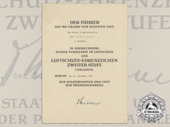 An Award Document For Luftschtuz Award 2Nd Class