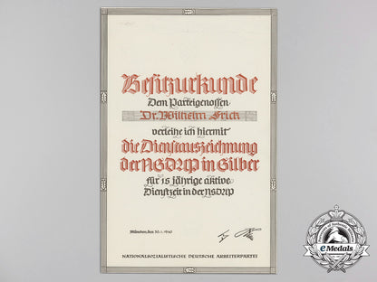 a1940_nsdap_long_service_award_document_to_dr._wilhelm_frick_a_5231