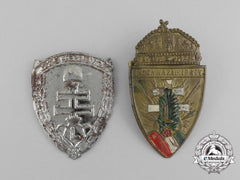 Two Hungarian Levente (Hungarian Equivalent Of The Hitler Youth) Cap Badges