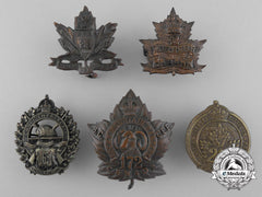 Five First War Canadian Collar Badges