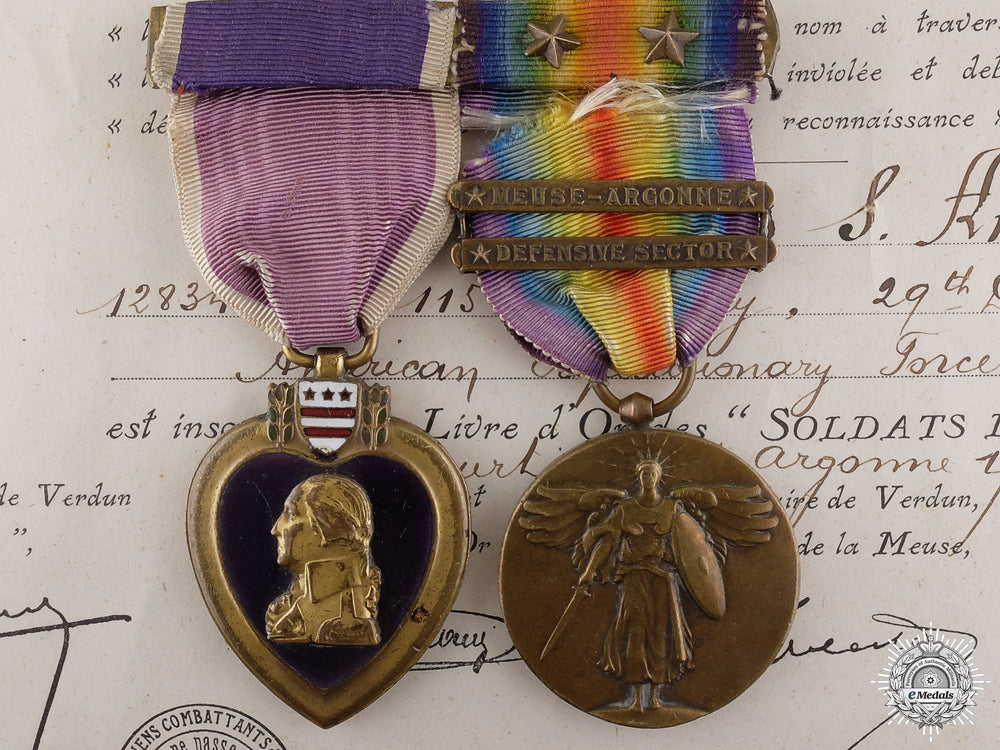 a_first_war_american_purple_heart_pair_to_the115_th_infantry_aef_a_first_war_amer_54c6797747c65