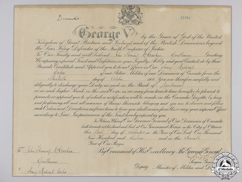 a_first_war_commission_document_to_the_canadian_army_medical_corps_a_first_war_comm_559d3c5b2ffc4